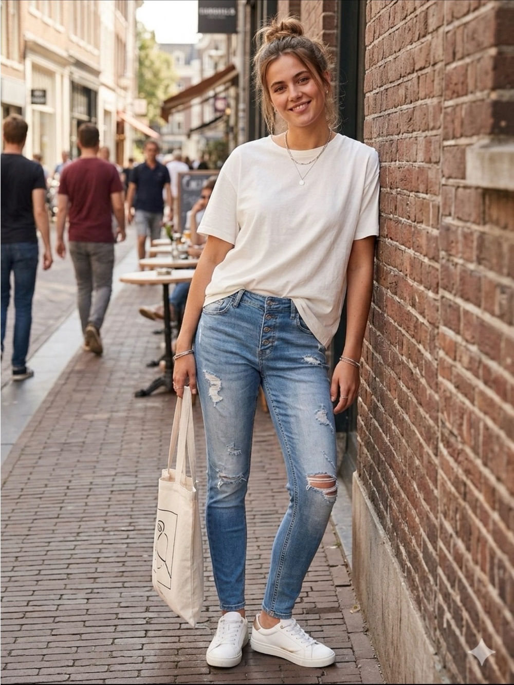 Vigoss Women's Medium Wash Distressed Boyfriend Jeans